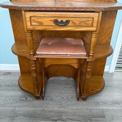 Oak Dressing Table or Console Table with Matching Stool