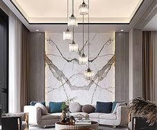 Long Chandelier for High Ceilings Modern Crystal Long Pendant Light Raindrop Drop Lamp Hanging Flush Mount Chandelier Ceiling Light for Staircase Foyer Living Room Entryway 6 Lights