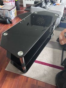 TV glass shelved corner unit