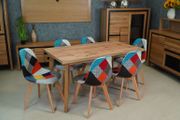 Prism Patchwork Scandinavian Chair  Multi-Colour Chenille Natural Beech 47x50x82cm