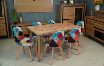 Prism Patchwork Scandinavian Chair  Multi-Colour Chenille Natural Beech 47x50x82cm