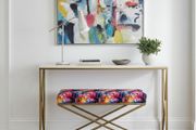Metal-Framed X-Style Bench Floral Velvet with Gold Frame