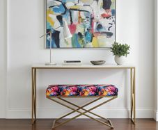 Metal-Framed X-Style Bench Floral Velvet with Gold Frame