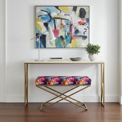 Metal-Framed X-Style Bench Floral Velvet with Gold Frame