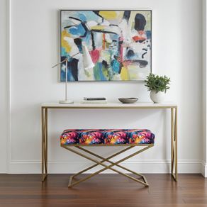 Metal-Framed X-Style Bench Floral Velvet with Gold Frame