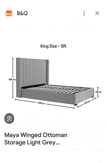 Maya Winged Ottoman Storage Light Grey Upholstered - King Bed 5ft Frame Only