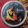 Malta 3 Euro Base Metals (Silver Plated) Brilliant Uncirculated Coin 2022 - Caravaggio Saint Jerome Writing Image 2