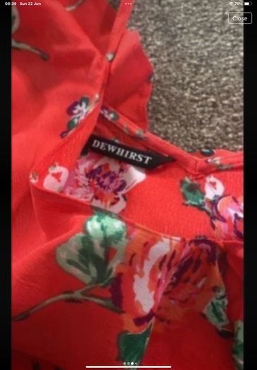 cami coral red floral top with cold shoulder detail size 14