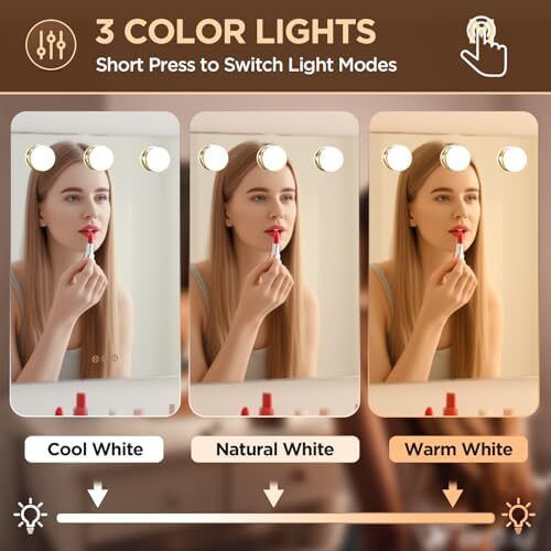 Vanity Mirror with Lights, 50x42cm Lighted Makeup Mirror for Tabletop/Wall Mounted with 14 Led Dimmable Bulbs, USB Cable, Touchscreen