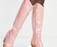 ASOS DESIGN Catapult Heeled Western Knee Boots Pink Croc Size 5!