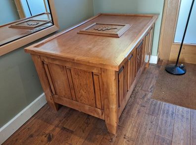American oak chest with oakleaf carving