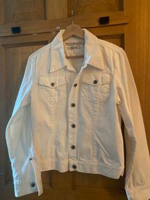 TOMMY HILFIGER Womens Crop Denim Jacket UK L White Cotton