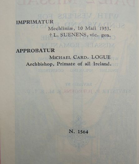 Vintage 1950s Irish Prayer Book - The Ideal Daily Missal - Bassi & Co, Dublin