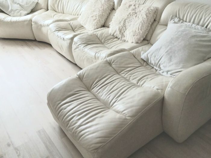 Off white ivory leather sofa & corner seat