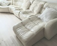 Off white ivory leather sofa & corner seat