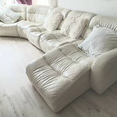Off white ivory leather sofa & corner seat