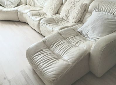 Off white ivory leather sofa & corner seat