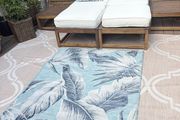 New 115cm x 170cm raised pile leaf tropical outdoor/indoor rug in distressed blue, grey and navy