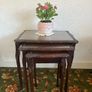 Vintage Mahogany Nest of 3 Tables with Glass Tops Image 2