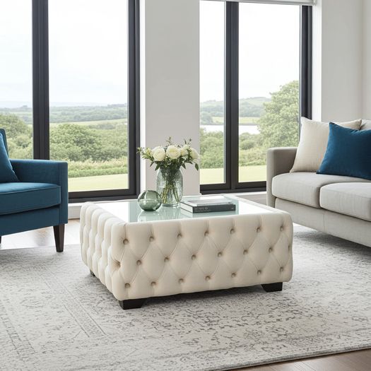 Chesterfield Coffee Table Velvet Rectangle 83x63x45cm with Glass