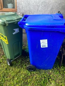 Blue bin waste shed garden storage on wheels
