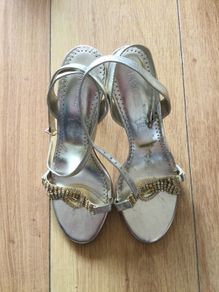 Real Leather Gold Heels with stones Size 4