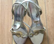 Real Leather Gold Heels with stones Size 4