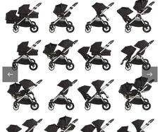 City select jogger twin buggy - perfect for a toddler & a baby. Two toddler seats & one bassinet available with adapters for a car seat. Two footmuffs (not city select brand but they are red) included & a brand new rain over.