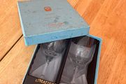 Vintage Jaffe Rose Matisse Hand Engraved Crystal Wine Glasses - Pair &amp; Original Box