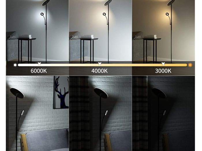 35W Dimmable Black LED Floor Lamp, 4200lm Floor Lamps Living Room with Remote Control & Touch Control, 3000-6000K Modern Floor Lamp with 1H Timer