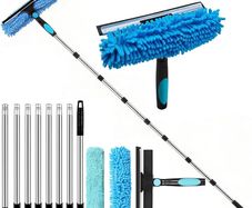 11FT(3.3m) Window Cleaning Equipment,Window Cleaner,Telescopic Window Squeegee Cleaner with Long Handle,2-in-1 window cleaning kit for Home, Shower, Car, RV, Upstairs Windows & Solar Panels