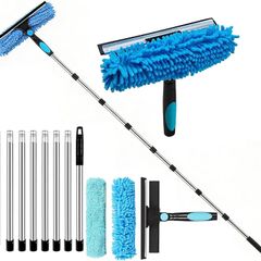 11FT(3.3m) Window Cleaning Equipment,Window Cleaner,Telescopic Window Squeegee Cleaner with Long Handle,2-in-1 window cleaning kit for Home, Shower, Car, RV, Upstairs Windows & Solar Panels