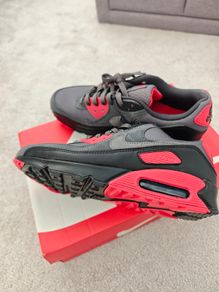 Nike Air Max 90 Smoke Grey Fire Red Shoes - NEW
