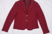 Frank Walder Dark Red Burgundy Diamond Quilted Button-Up Blazer Jacket 14UK/42EU