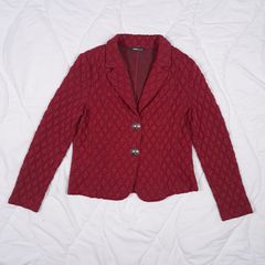 Frank Walder Dark Red Burgundy Diamond Quilted Button-Up Blazer Jacket 14UK/42EU