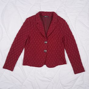 Frank Walder Dark Red Burgundy Diamond Quilted Button-Up Blazer Jacket 14UK/42EU