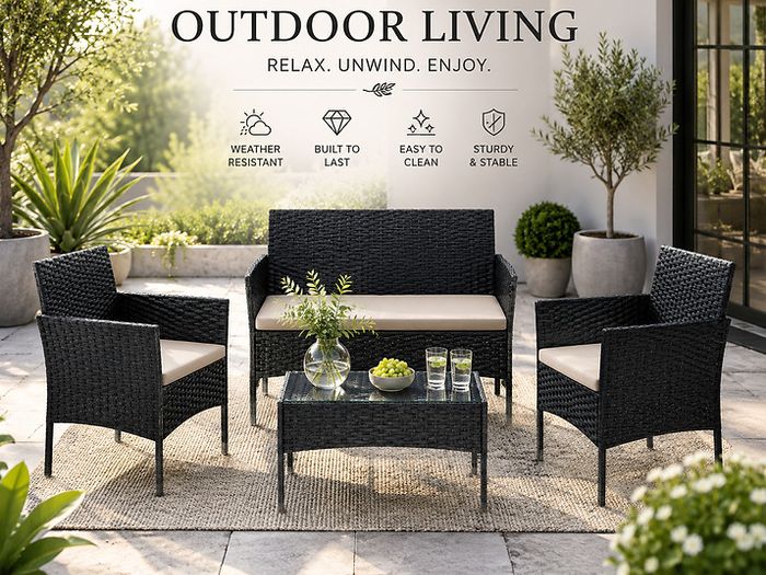Garden Furniture Set, PE Polyrattan, Lounge Set, 4 pieces Patio Furniture, Outdoor, for Patio, Balcony, Garden