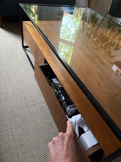 Walnut and glass coffee table