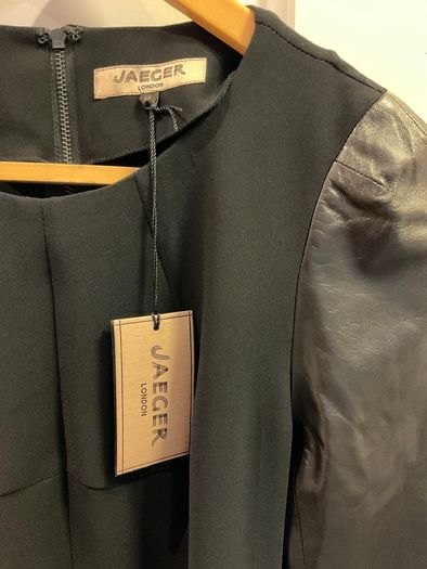 Stunning Jaeger black leather detail shift dress 10 NWT New