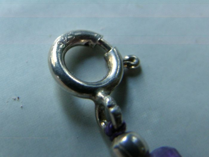Double Strand Faceted Amethyst Bead Bracelet, 925 Silver Clasp, 7in/18cm