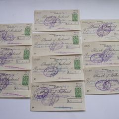 10 Vintage Cheques from Bank of Ireland with Consecutive numbers (1957)