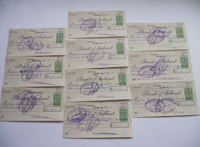 10 Vintage Cheques from Bank of Ireland with Consecutive numbers (1957)