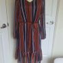 Fransa Rust Stripe Midi Dress Size 8 Boho Autumn Sheer Sleeve Belted Image 2