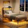 3ft Single Bed Frame with Storage Upholstered Headboard, LED Light & Charging Station Image 9