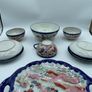 Vintage Japanese Geisha Girl Plates Set Scalloped Cobalt Blue Hand Painted Image 4