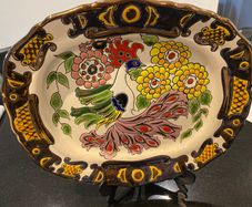 Jose Royo Vilar noted Spanish designer large ceramic peacock decorative hand painted  piece