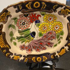 Jose Royo Vilar noted Spanish designer large ceramic peacock decorative hand painted  piece