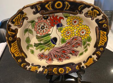 Jose Royo Vilar noted Spanish designer large ceramic peacock decorative hand painted  piece