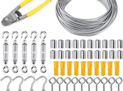 30m/100ft Coated Steel Cable Wire Rope 304 Stainless Steel String Lights Curtain Picture Hanging Kit Deck Railings Garden Wire DIY (FREE POSTAGE)