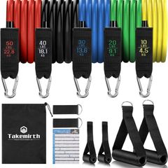 Resistance Bands Set Exercise Bands, Resistance Bands Set Men Home Workouts With 5 Fitness Tubes, 2 Foam Handles, 2 Ankle Straps, 2 Door Anchor, Carrying Pouch-Yoga, Pilates Physio Home Gym Equipment